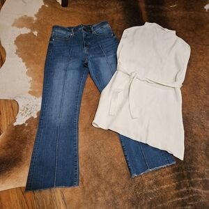 Loft Kick Crop Denim Jeans & Ann Taylor Weekend White Tunic Set 6 Petite Medium
